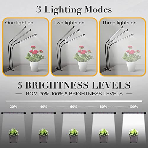 Ipower Led Grow Light, 6000K Full Spectrum Clip Plant Growing Lamp With 126 White Red Leds For Indoor Plants, 5-Level Dimmable, Auto On Off With 4/8/12H Timer #TOP4