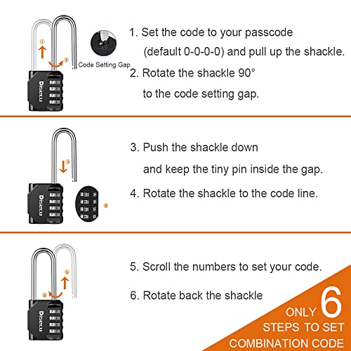 Image of 1 Pack disecu 4 Digit Combination Lock, 2.6 Inch Long Shackle Outdoor Waterproof Padlock with Heavy Duty Steel Cable for Bike, Gate, Fence (Black)