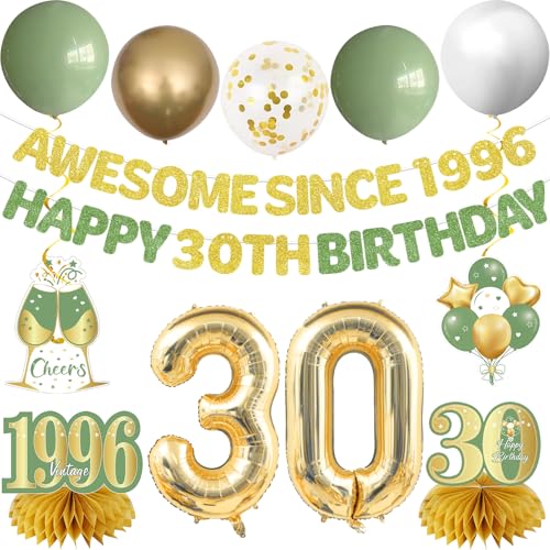 Kuxriox 30th Birthday Decorations Kit for Women Men, 12Pcs Sage Green