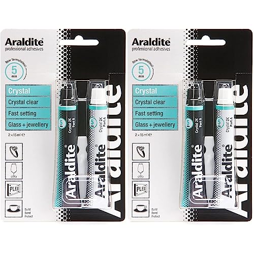 Araldite 2-Part Crystal Epoxy Resin Glue Clear Epoxy Resin Kit for Use as Ceramic Glue, Plastic Glue, Metal Glue and Glass Glue For Durable Bonding & Repairs 2 x 15ml (Pack of 2)