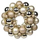 Christmas Ball Wreath 13" Xmas Wreaths Ornaments Glitter Thicken Shatterproof Garland Decoration for Door Wall Mantel Holiday Party Decor, Gold
