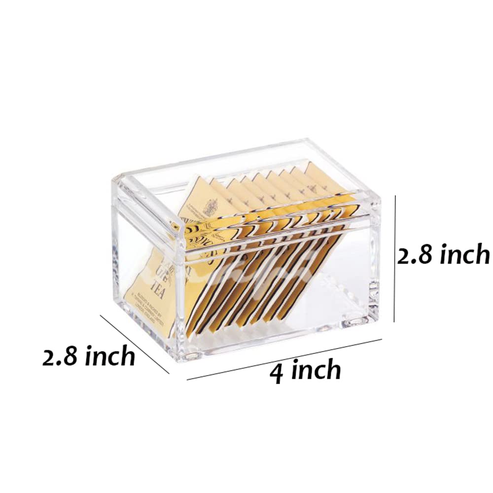 Sizikato 2pcs Clear Acrylic Sugar Packet Holder with Lid, Square Tea Bag Bowl, 4 Inches