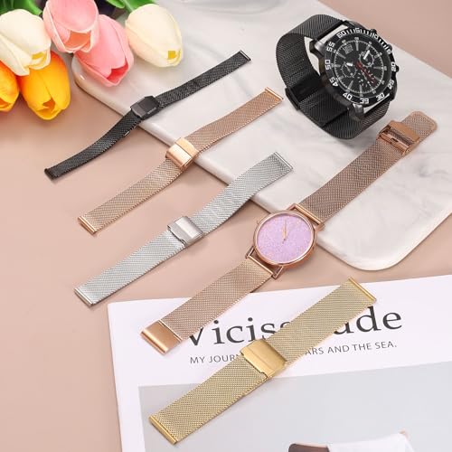 Correa de reloj de malla de acero inoxidable reemplazo ajustable unisex 6