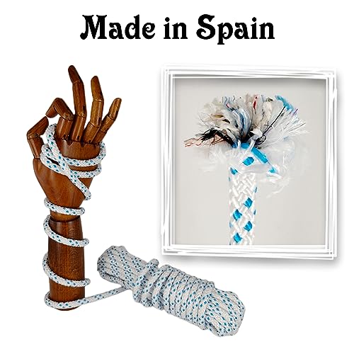 Polyester Rope Cord. Paracord. Braided High-Tenacity Nylon Cord. 8MM * 10M, Made in Spain. White with Blue - Image 2