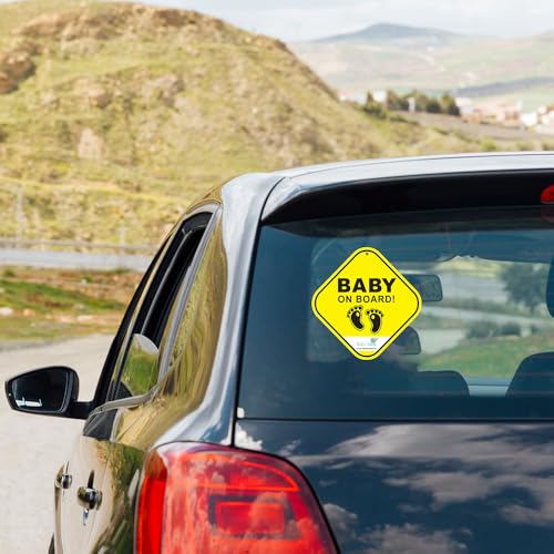 Image of BabyMoo Foot Print Sign for Car with Vacuum Suction Cup Clip Yellow -Weatherproof Car Decal-Adorable Design for Maximum Attention-Enhance Road Visibility-Easy to Apply and Residue