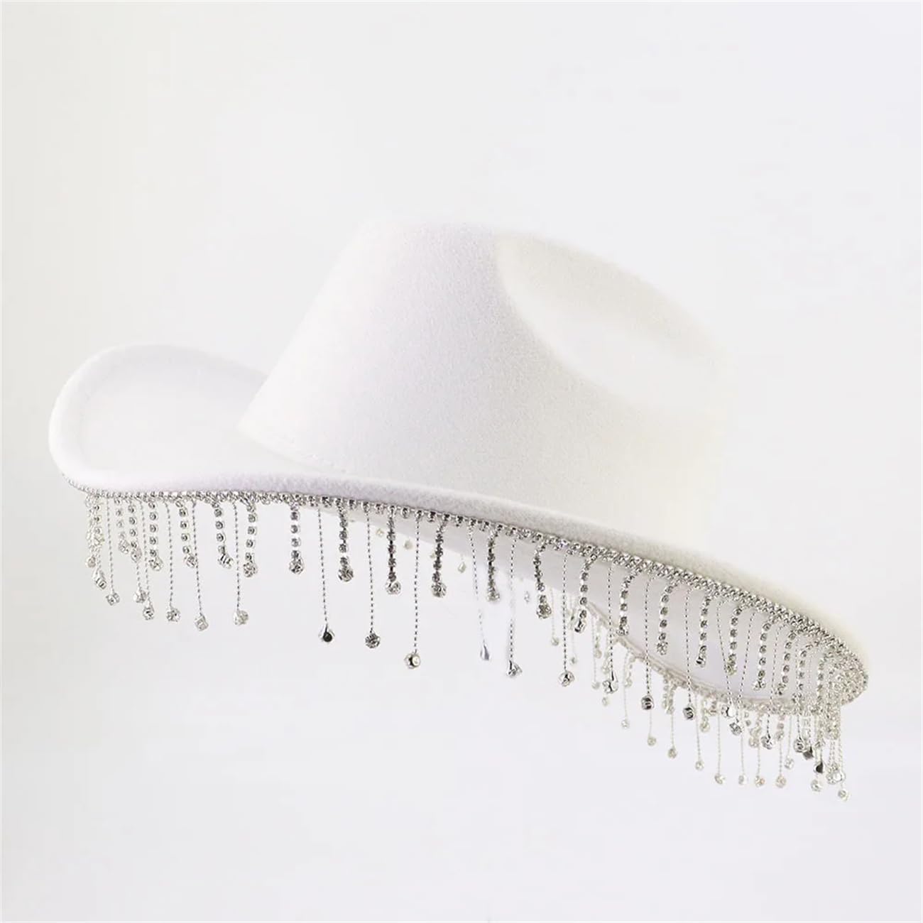Cappello Fedora da donna, con nappa, con strass, in feltro di lana, per feste e matrimoni
