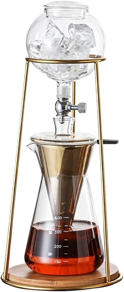 Cold Brew Coffee Maker Stainless Steel and Borosilicate Glass 400ML Slow Drop Technology with Adjustable Flow Rate 2-4 Cups of Iced Coffee Preparation