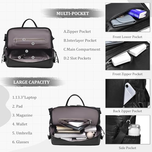 Image of Dora & Liz Womens Backpack Purse Leather Backpack Purse for Women Travel Fashion Backpack Designer Ladies Shoulder Bags (Black Leather)