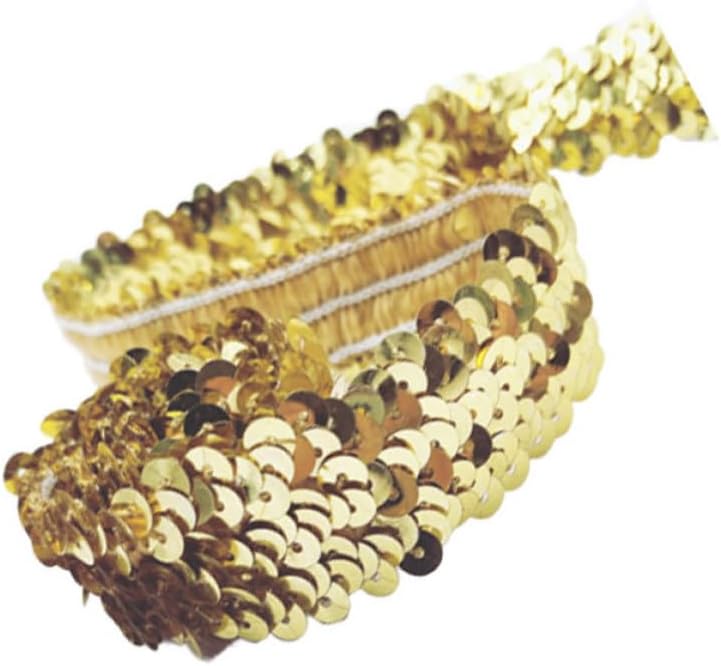 Golden Sequin Ribbon Trim, Elastic Polyester Roll 3cm for Apparel