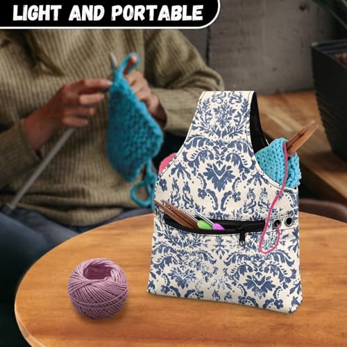 Image of ZUXONGSYDamask Knitting Project Bag Lightweight Retro Yarn Bags for Crocheting on The Go Knitting Handbag Yarn Storage for Crocheting Holding Yarn Crochet Hooks Crochet Needles