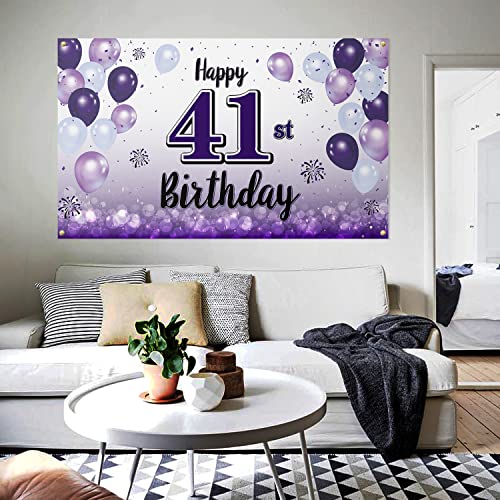 Laskyer Happy 41St Birthday Purple Large Banner - Cheers To 41 Years Old Birthday Home Wall Photoprop Backdrop,41St Birthday Party Decorations. #TOP3