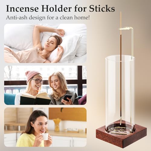 Incense Holder,Wooden Incense Holder for Sticks with 20 Incense Sticks, Anti-ash Incense Burner with Glass Ash Catcher for Meditation Yoga Spa Gift Home Decor - Image 5