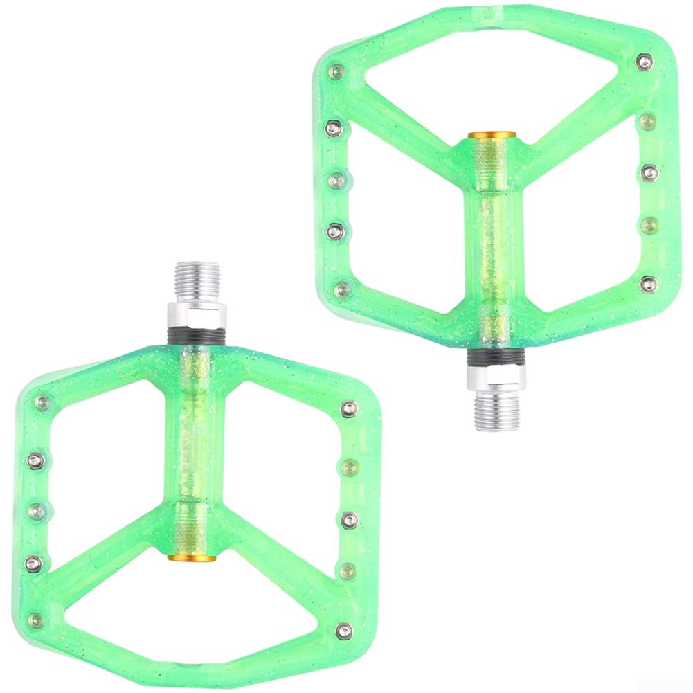 Nylon Fibre Bike Pedals with Sealed Bearings for Mountain Road Cycles - Wide Anti-Slip Platform 11cm(green 2)
