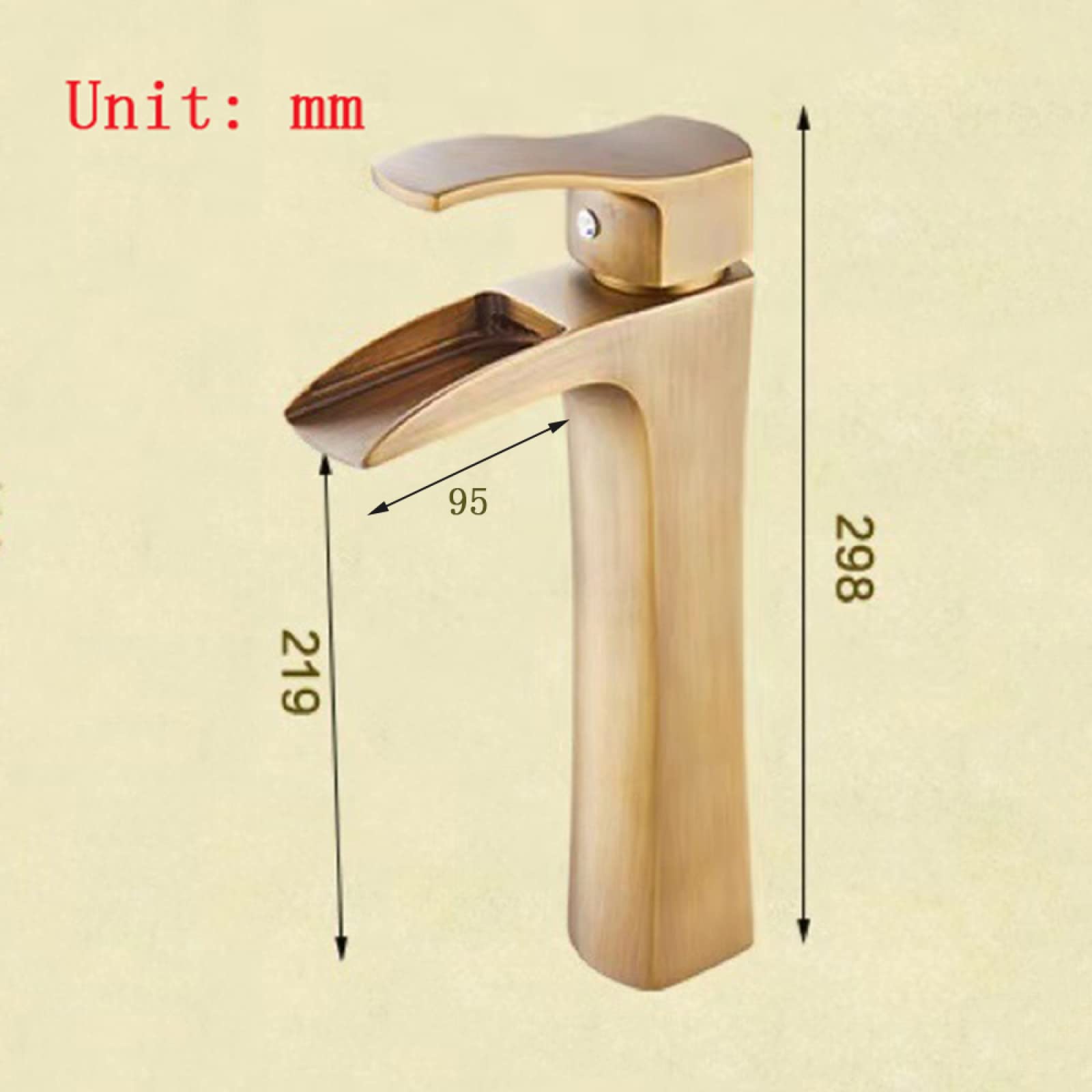Rubinetto a Cascata per lavabo da Bagno, Stile Antico, in Ottone Massiccio, Miscelatore per Acqua Calda e Fredda, monocomando Corto (Dimensioni: Alto)