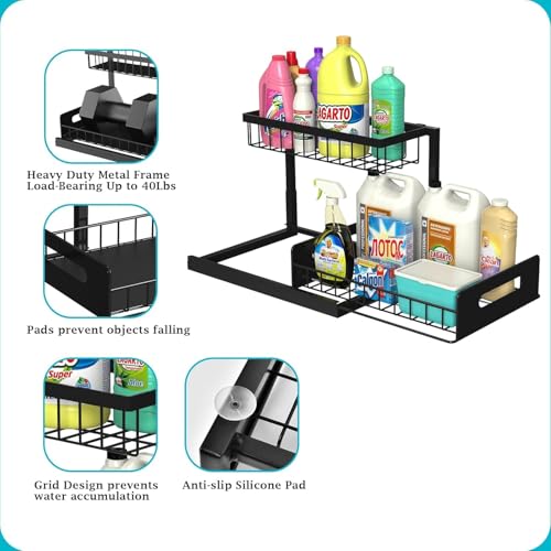 Image of INOVERA (LABEL) Kitchen Under Sink Organizer - 2 Tier Pull Out Cabinet Storage Shelves - Sliding Rack (Pack 1)