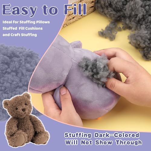 MORFEN 3.52Oz/100g Grey Black Polyfill Stuffing for Animal, Black Fiber Fill, Polyester Stuffing for Stuffed Animals, Heat Polyester Fiber Fill, Premium Poly Filling Stuffing for Crochet DIY Crafts - Thumbnail 6