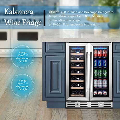 Kalamera Wine and Beverage Refrigerator, 24 inch Wine Fridge Dual Zone