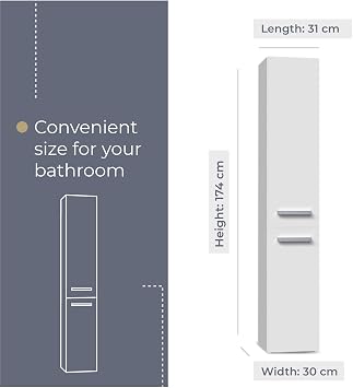 WHATSIZE ENTERPRISE – Nel IV - White Freestanding Cabinet – Wooden Storage Cupboard with Washing Basket - Organise Cosmetics and Toiletries - Furniture to Complement Modern Décor