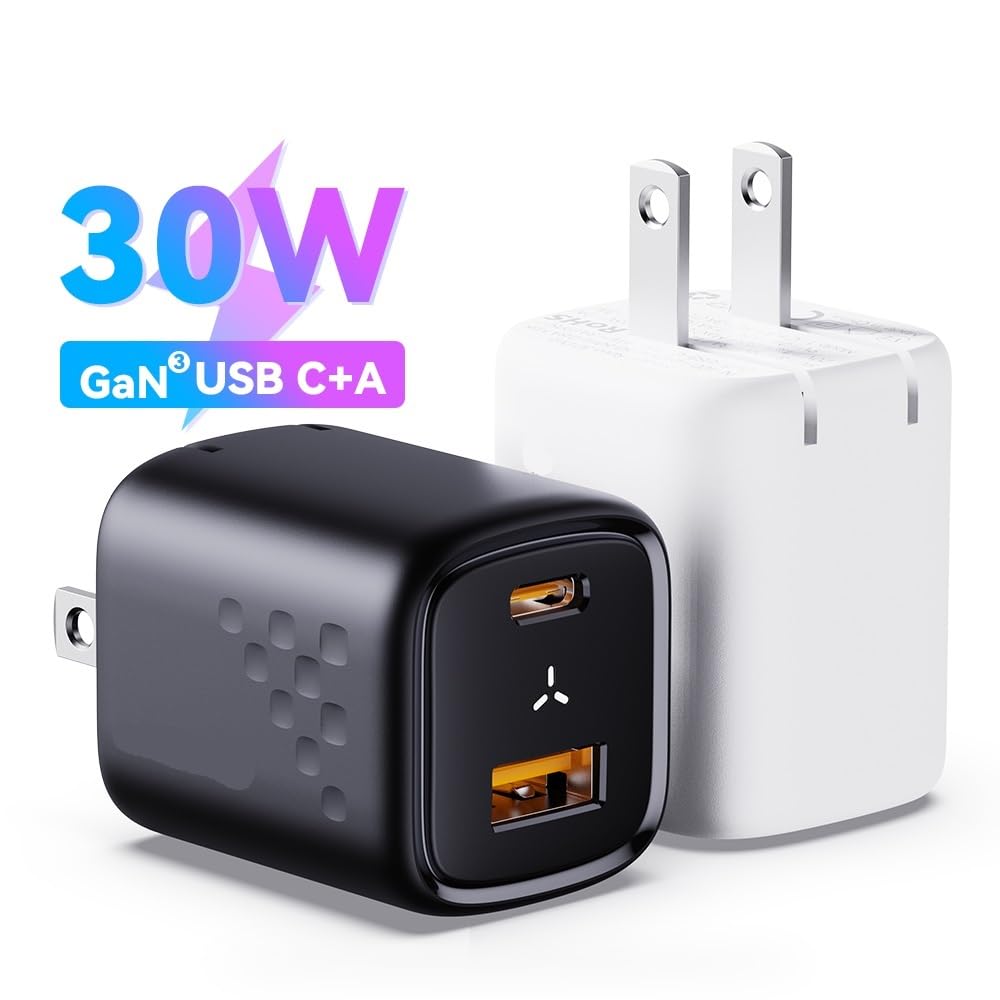 Cargador USB C GAN III de 30 W con Carga rápida for Cargador de teléfono PD de 30 W(30W CA Black U-K)