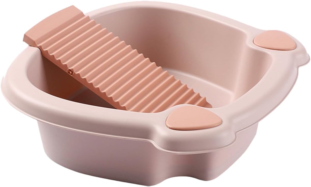 2Pcs Washboard Basin for Hand Washing Clothes Thickened Plastic Laundry Tub for Baby Items Socks and Underwear Integrated Scrubbing Board for Student Dorm and Home 11.4x8.5in Pink