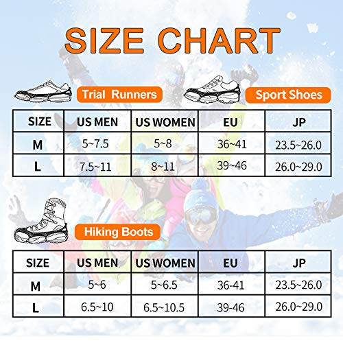 takyu 10 Spikes Crampons, Upgraded Stainless Steel Anti-Slip Microspikes, Ice Cleats for Hiking Shoes and Boots (Size L)