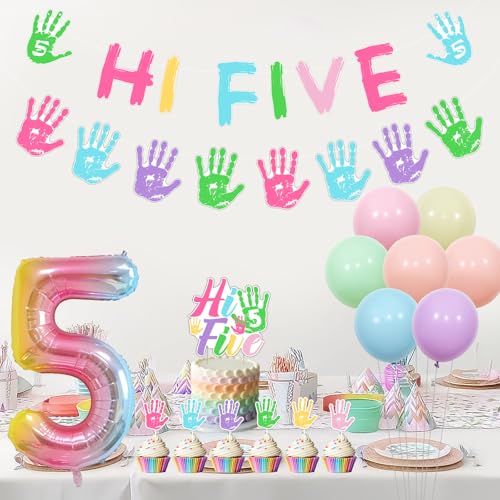 Bannière imprimée à la main anniversaire 5 ans fille thème macaron