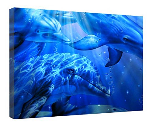 Lienzo decorativo marina de delfines en cuadro de madera de 16x20