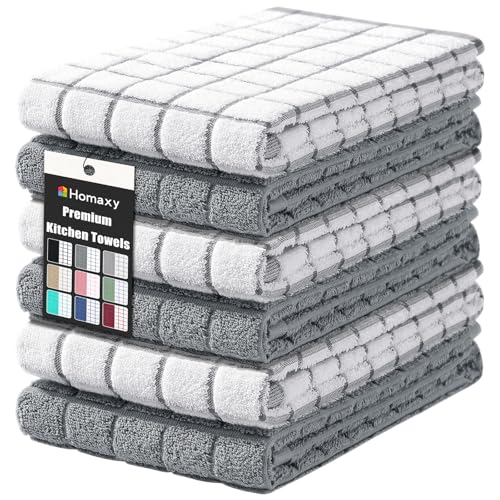 Homaxy Large Premium Cotton Kitchen Towels 16″x 28″, 6 Pack, Grey