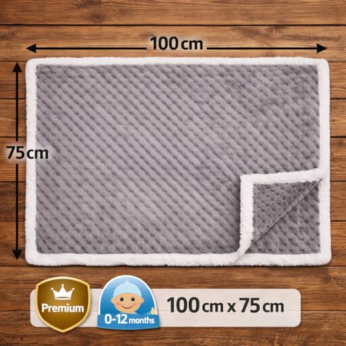 Image of BRANDONN Premium Baby Blanket 100x75 cm - Ultra Soft Flannel Sherpa Newborn Blanket for Winter, AC, Stroller, Crib, Travel (0-12 Months)
