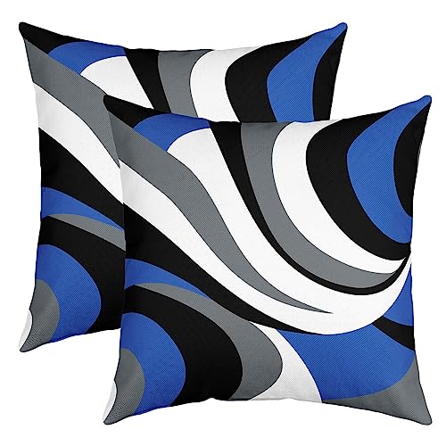 Feelyou Blue Grey White Geometric Reversible Throw Pillow Covers for Kids Geometry Pillow Covers Home Decor 18 x 18-Inch Stripes Square Cushion Covers Set of 2 Decor Modern Striped Art Abstr