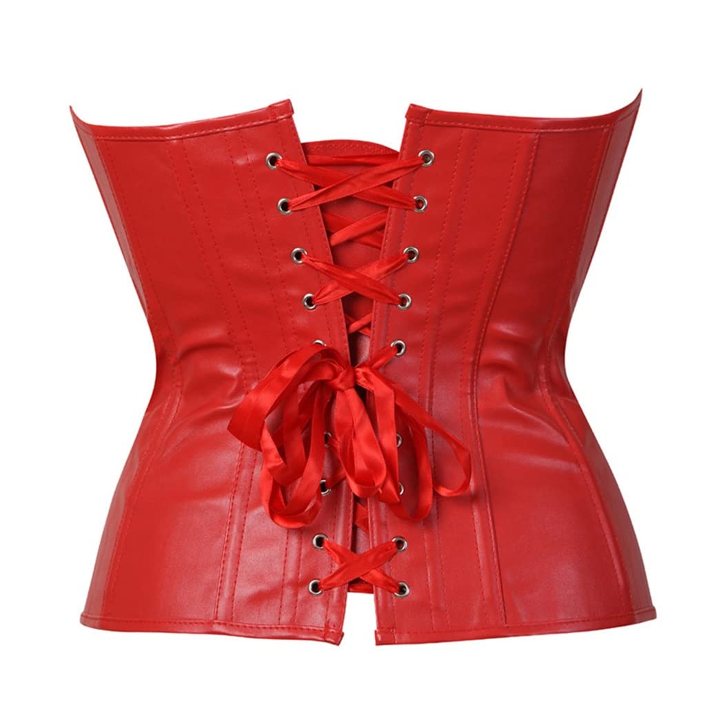 Seksowne gorsety z zamkiem błyskawicznym z przodu plus rozmiar damskie gorsety i gorset bielizna top ze skóry steampunk S-6xl(Red, L)