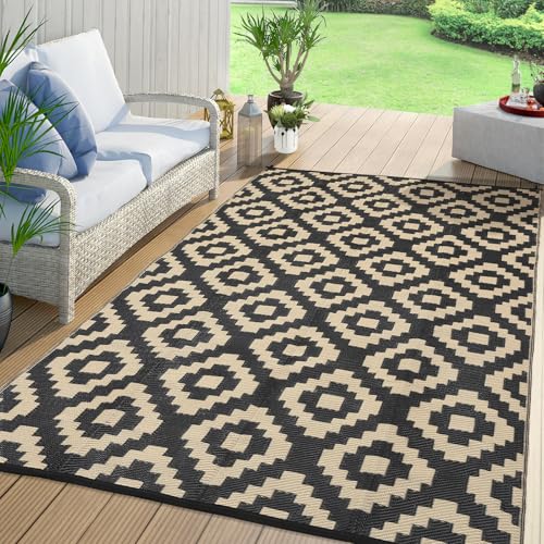 Image of COZYLOOM Large Outdoor Rug 9x18 Patio Rug Lightweight Plastic Straw Rugs Easy Clean Waterproof Reversible Mat Foldable Outside Mat for Camping Backyard Porch Picnic RV Trip Poolside Beach Square Beige