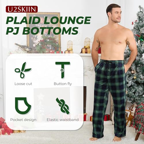 U2SKIIN Mens Fleece Pajama Pants Soft Warm Plaid Lounge Pj Bottoms with Pockets and Button Fly3