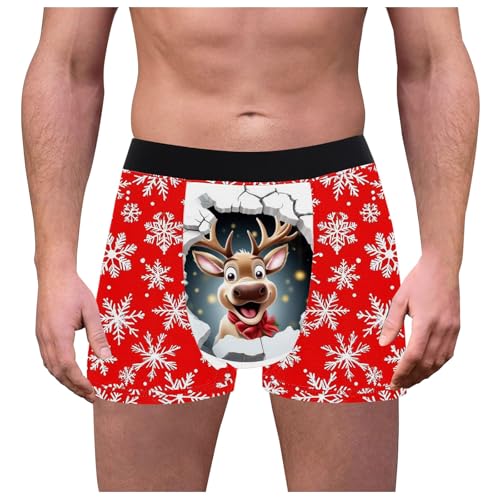 akwuiopt Calzoncillos divertidos de Navidad transpirables para hombre, calzoncillos de Papá Noel, pantalones cortos de pierna larga, a, XXL