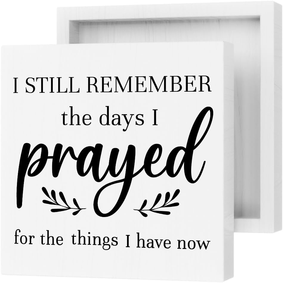 I Still Remember The Days I Prayed Signs Plaques Wooden Box Sign Desk Decor, Rustic Religious Wood Block Plaque Box Sign Home Office Decor for Living Room Bedroom Bathroom Kitchen Shelf Table image 2