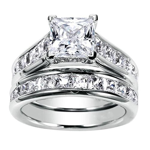 1.75ct Channel Set Princess Cut Diamond Engagement Ring Bridal Set 14k White Gold