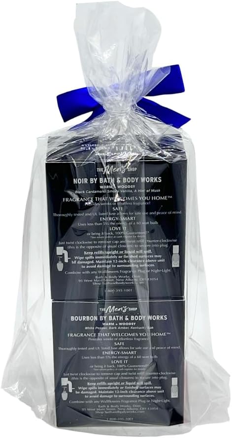 Bath & Body Works Men’s Collection Wallflowers Fragrance Refill – NOIR & BOURBON – 2-piece Gift Set with a Blue Bow for Holidays & Gifts – 0.8 fl oz each box