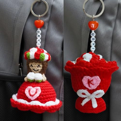 Image of Personalized Name Handmade Crochet Reversible Doll Bouquet Keychain For Backpack, Handbag, Purse | Gift for women Birthday, Anniversary, Valentine's day