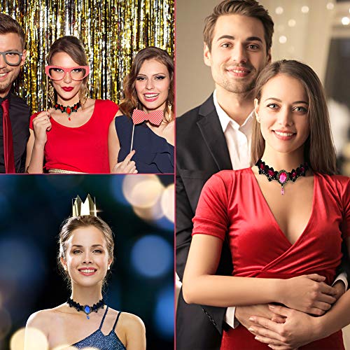 Wior 7 Pcs Gothic Choker Necklaces For Women, Retro Handmade Black Lace Chocker Velvet Clavicle Necklace With Rhinestone, Vintage Vampire Pendant Collar Chain Jewelry For Steampunk Costume Play Party #TOP4