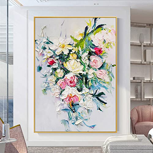 Peinture à l'huile fleur 3D sur toile de lin peinte à la main avec relief texturé