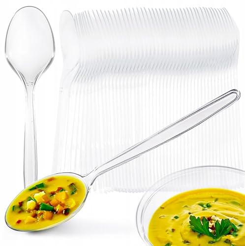 OMAGO, Cuillères transparentes, lot de 50 pièces, en plastique, classique, sans BPA, lavable en machine