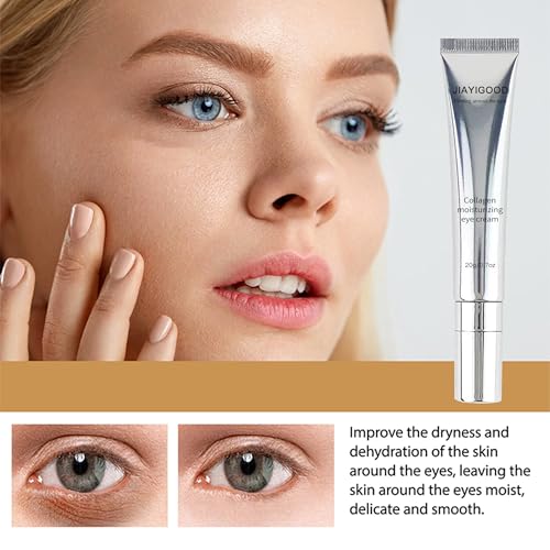 JIAYIGOOD Vegan Collagen Eye Cream with Cooling Roller - Peptide & Triple Hyaluronic Acid Gel Serum to Reduce Dark Circles, Fine Lines & Puffiness, Improve Elasticity, Nourish Under Eye Area