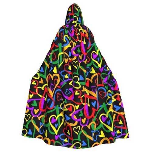 Mantello con cappuccio arcobaleno Gay Pride – Costume di Halloween corto medievale con cappuccio a lunghezza intera, costume di Halloween per donne e uomini