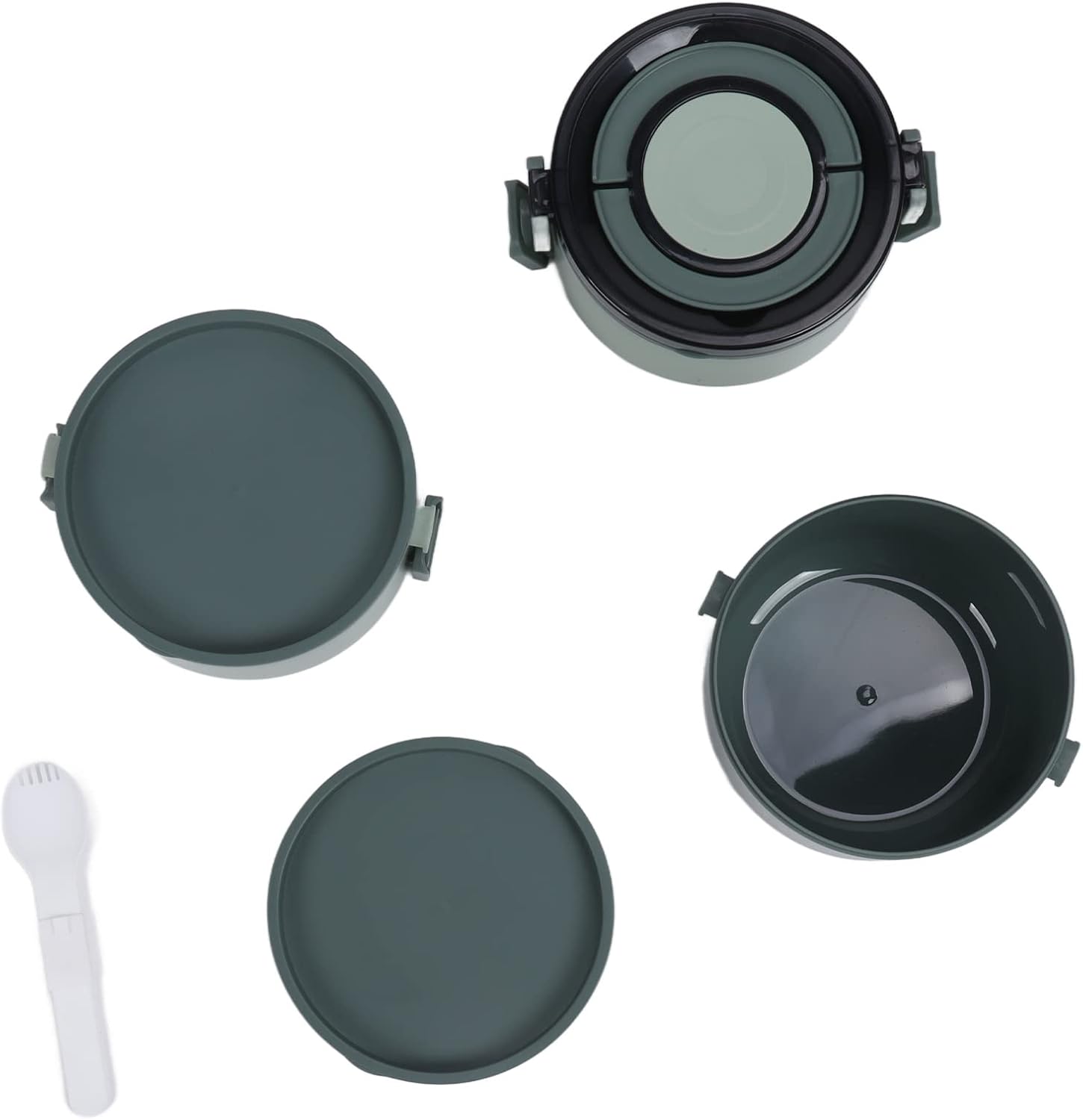 Lunch Box, 2200ml Lunch Box Three Layer Stackable Lunch Container Detachable Compartment Design Portable Round Box for Home Office Picnic(Bean Paste Green)