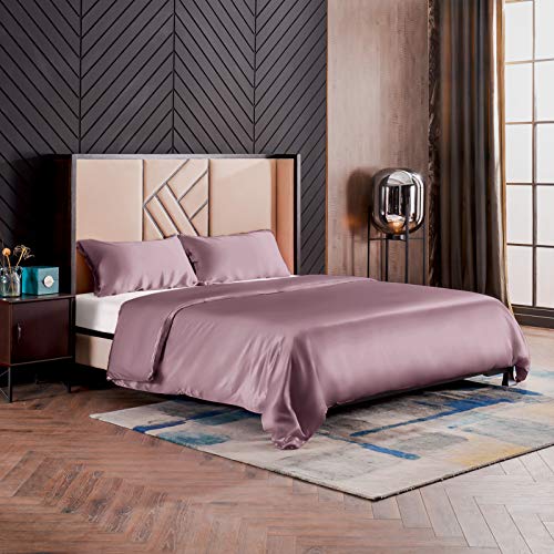 Thxsilk Duvet Cover 3 Piece Set - Ultra Soft, Machine Washable, Durable - 100% Top Grade All Side 19 Momme Mulberry Silk – Comforter Cover Set With 2 Pillowcases - Purple, Queen Size #TOP1