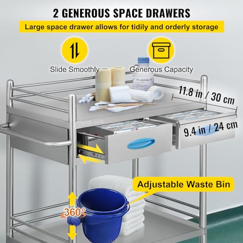 Vevor NO2CHLSYSCTC Lab Serving Cart, 2 Layers Stainless Steel Utility Rolling Cart thumb #5