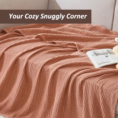 Image of EMME Cotton Muslin Large Throw Blanket Couch Breathable Gauze Blanket Soft Lightweight Bed Blankets Adults (Orange Red, 50 inchx70 inch)