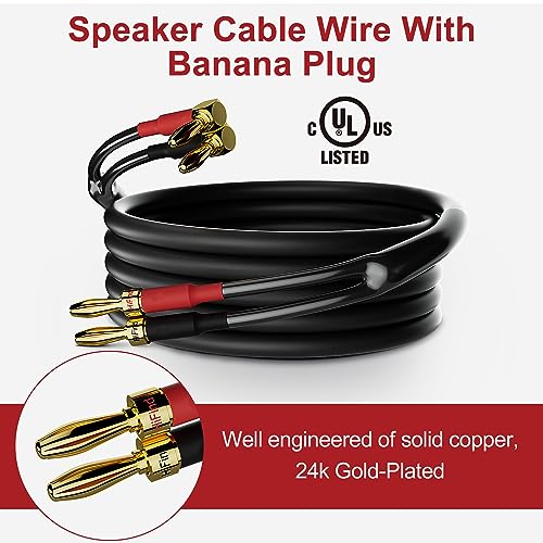 HiFind Speaker Cable Wire 10 Ft/2 Pack with Gold-Plated 90 Degree Angled to Straight Banana Tip Plugs-UL CL3 Rated-Indoor&Outdoor-16 AWG Tinned Copper for Bi-Wire Bi-Amp HiFi Sound by HiFind - Image 2