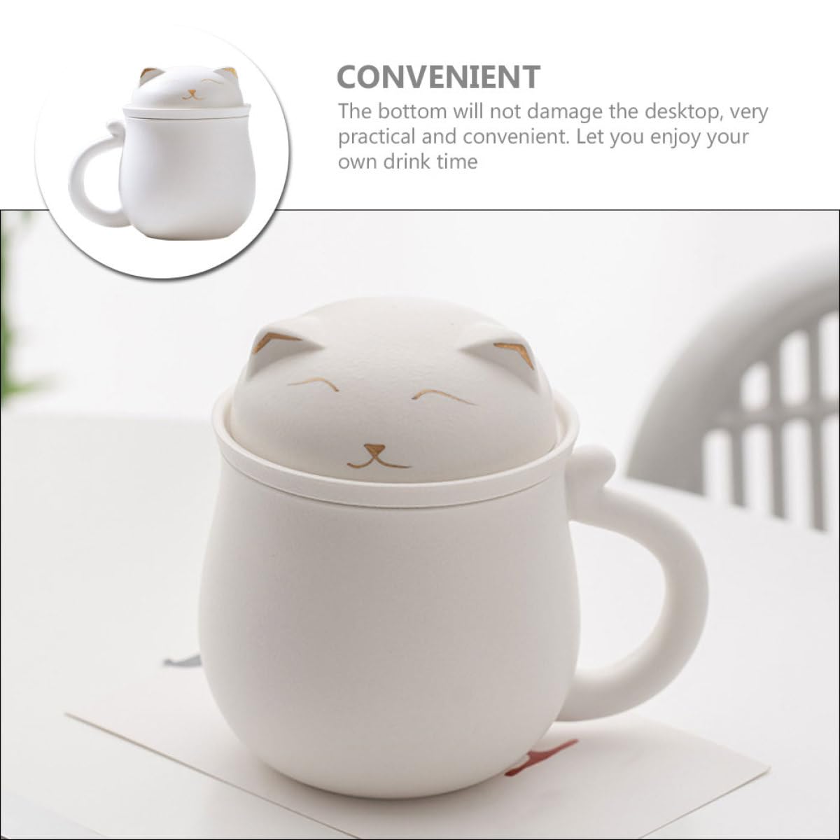 Artibetter Grosse Tasse à Café avec Infuseur et Couvercle en Céramique Blanche 350ml pour Bureau et Protection de Bureau