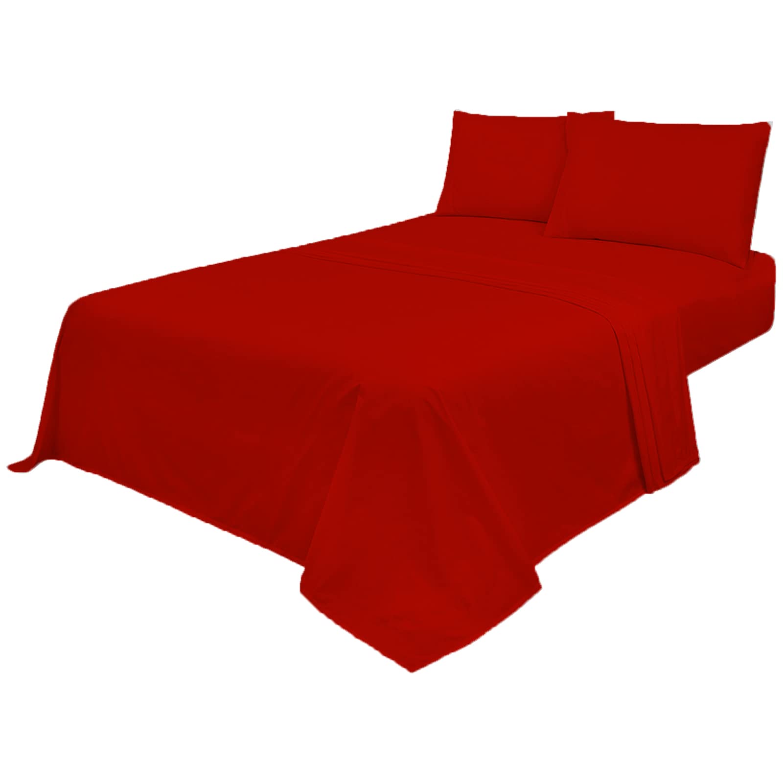 Voice7 Non Iron Red 3pc Sheets Set (Fitted Sheet + Flat Sheet + One Pillow Case) Percale Super Poly Cotton Bedding Sets (Red, Single) — image 1